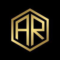 golden initial letter AR hexagon logo design vector