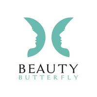 Beauty Flying Butterfly Woman Face Silhouette Logo Design Vector