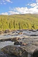 River of Rjukandefossen waterfall with mountain and sunset, Hemsedal, Norway. photo