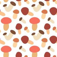 Seamless pattern with forest fungi on a white background. Vector illustration.