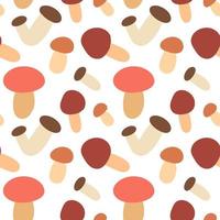 Seamless pattern with forest fungi on a white background. Vector illustration.