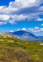 Beautiful valley panorama Norway Hemsedal Hydalen with snowed in Mountains. photo