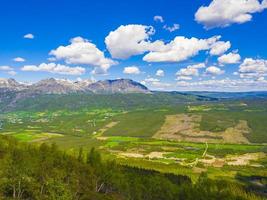 Beautiful valley panorama Norway Hemsedal Hydalen with snowed in Mountains. photo