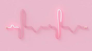 Pink neon tube shape of heartbeat rate and pulse. Minimal idea concept. Animation, 3D Render. video