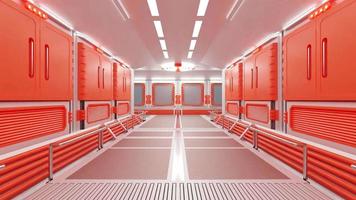 corredor en estación espacial o laboratorio decorado con color naranja. fondo futurista y tecnológico de ciencia ficción. animación, render 3d. video