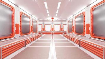 corredor en estación espacial o laboratorio decorado con color naranja. fondo futurista y tecnológico de ciencia ficción. animación, render 3d. video