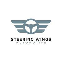 Steering Wheel and Wings for Car Automotive Logo Design Vector