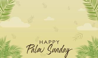Palm Sunday - greeting banner template for Christian holiday, with palm tree leaves background. Congratulations with first day in Holy Week and symbol of triumphal entry into Jerusalem vector