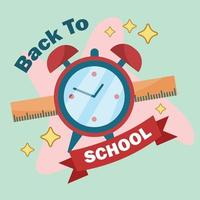 emblema de regreso a la escuela con reloj despertador vector gratis