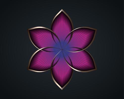Silver lotus flower mandala, Seed of life symbol Sacred Geometry. Logo icon  Geometric mystic of alchemy esoteric pink Flower. Vector gold metal line art divine meditative amulet isolated on black