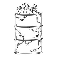 Fire barrel for homeless people vector linear icon in doodle sketch style. Flames in a rusty metal trash can for warming
