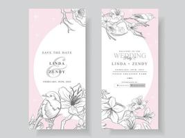 tarjetas de invitación de boda con arte de línea de flor de cerezo