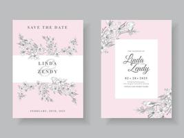 Wedding invitation cards with cherry blossom line art vector