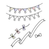 Set of hand drawn Carnival garland with flags. Festive multicolored triangle for holiday design. Hand drawn doodle style illustration. vector