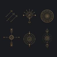 Set of moon and sun line art. Minimal boho linear symbols. Celestial mystic element. Vector line art illustration.