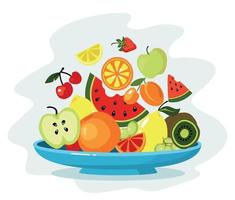 concepto de comida saludable. plato con frutas frescas. vector