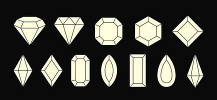 Jewelry gems and simple silhouette stones collection. vector