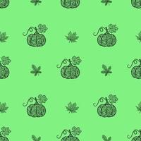 Seamless pattern with pumpkins and maple leaves. Vector isolated background with pumpkins and maple leaves.Texture for textiles and wrapping paper, wallpaper, print for clothes. For Halloween.