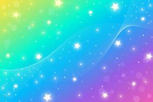 Holographic fantasy rainbow background. Abstract unicorn sky with stars. Magical landscape, abstract magic pattern. Vector