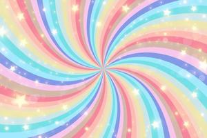 Rainbow swirl background with stars. Radial unicorn rainbow of twisted spiral. Vector illustration