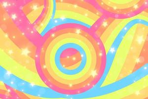 Rainbow swirl background with stars. Radial unicorn rainbow of twisted spiral. Vector illustration