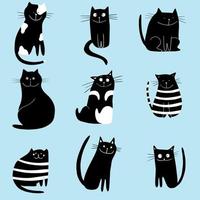 gatos de dibujos animados en blanco y negro, dibujados a mano. personajes estilizados.