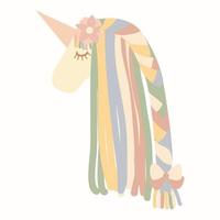 Beautiful boho unicorn with a long braid illustration, vector