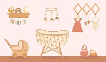 habitación infantil para niña en estilo boho. ilustración vectorial en un estilo plano. el concepto del interior de la habitación de los niños. vector