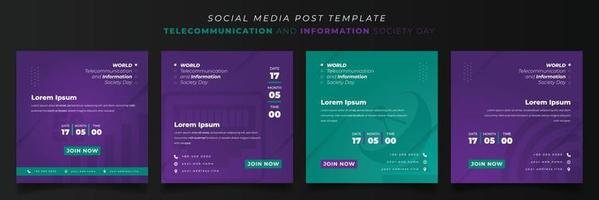 Set of social media template for telecommunication and information society in square background vector