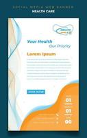 Web Banner template design with white blue yellow background for Health care design vector