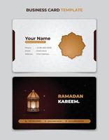 diseño de plantilla de tarjeta de visita en blanco y rojo con fondo islámico y diseño de linterna. diseño de plantilla de tarjeta de identificación blanca y roja. vector