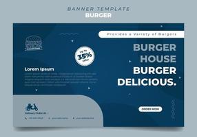 diseño de plantilla de banner para publicidad de hamburguesas. plantilla de banner azul con diseño de círculo simple. vector