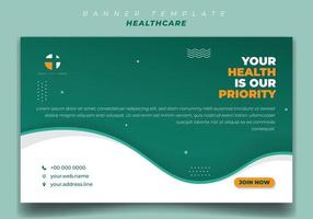 Landscape Social media template in Green and white with wavy design. Healthcare social media template design. vector