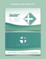 Business card in green and white with wavy background design. vector