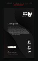 banner template design with waving lines and paper cut in black background for environment design vector