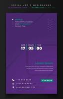 Banner template design for telecommunication and information society in purple background design vector