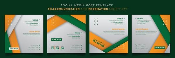 Set of social media post template in square design with green and yellow geometric background design vector
