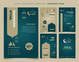 Set social media post template in Green and brown islamic background design. Iftar mean is breakfasting and marhaban mean is welcome.