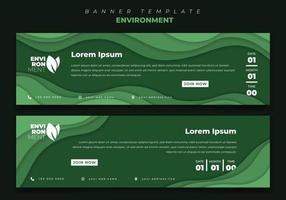 Banner template with green paper cut background for environment or nature design vector