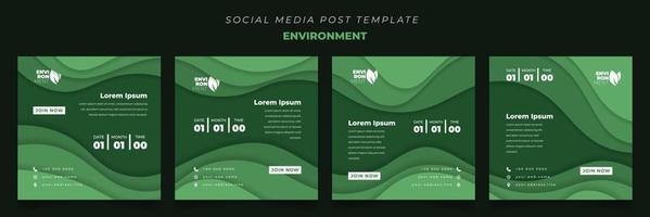 Social media template in square with green paper cut background for environment or nature design vector