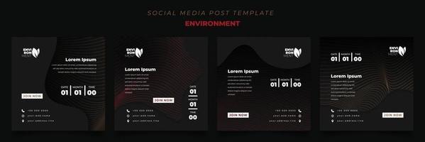 Set of social media post template with lines in dark background for environment design vector