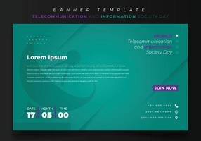 Banner template design for telecommunication and information society in green landscape background vector