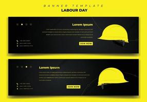 Web Banner template design with geometric black background for Labour day design vector