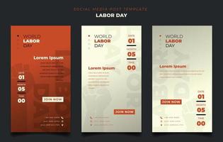 Set of social media template with orange yellow background in portrait for labor day design vector