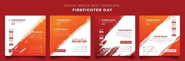 Set of social media post template with grunge background for firefighter day design vector