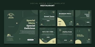 Elegance green social media template in square design. Restaurant template design in green color. vector