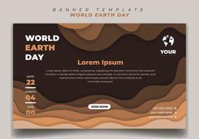 Banner template design with brown paper cut background. World Earth Day template design. vector