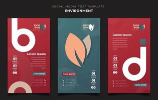 Social media post template in portrait with red and green background for environment design vector