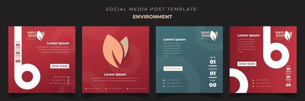 Social media post template in square with red and green background for environment design vector