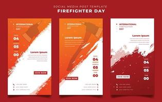 Set of social media post template with grunge background for firefighter day in portrait design vector